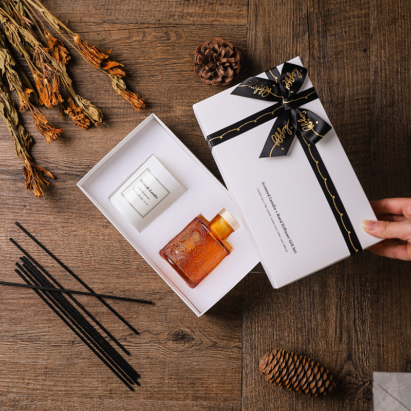100g+100ml Luksus Aroma Reed Diffuser til hjemmeduft til bryllup til fest til farverigt stearinlys gavesæt