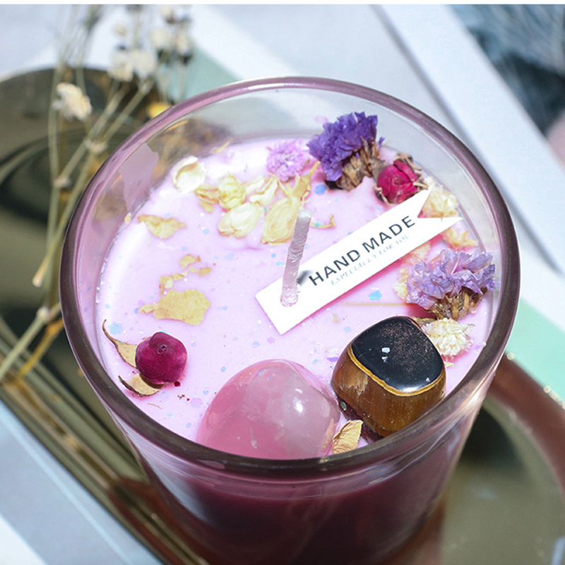 100 g Home Decor Håndlavet Sojavoks Aromaterapi Miljøvenlig højkrystalsten Tørblomst duftlys til fester Fødselsdagsgave